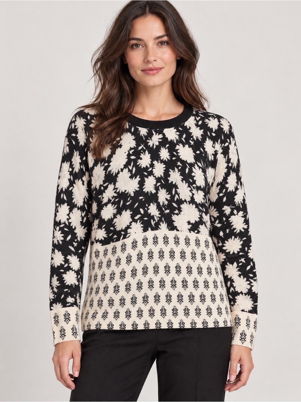 Tory Burch floral merino wool intarsia crewneck sweater